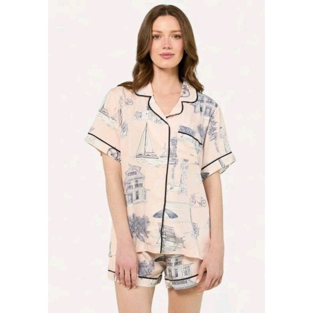 Katie Kime Florida Toile Pajamas Set M Short Set